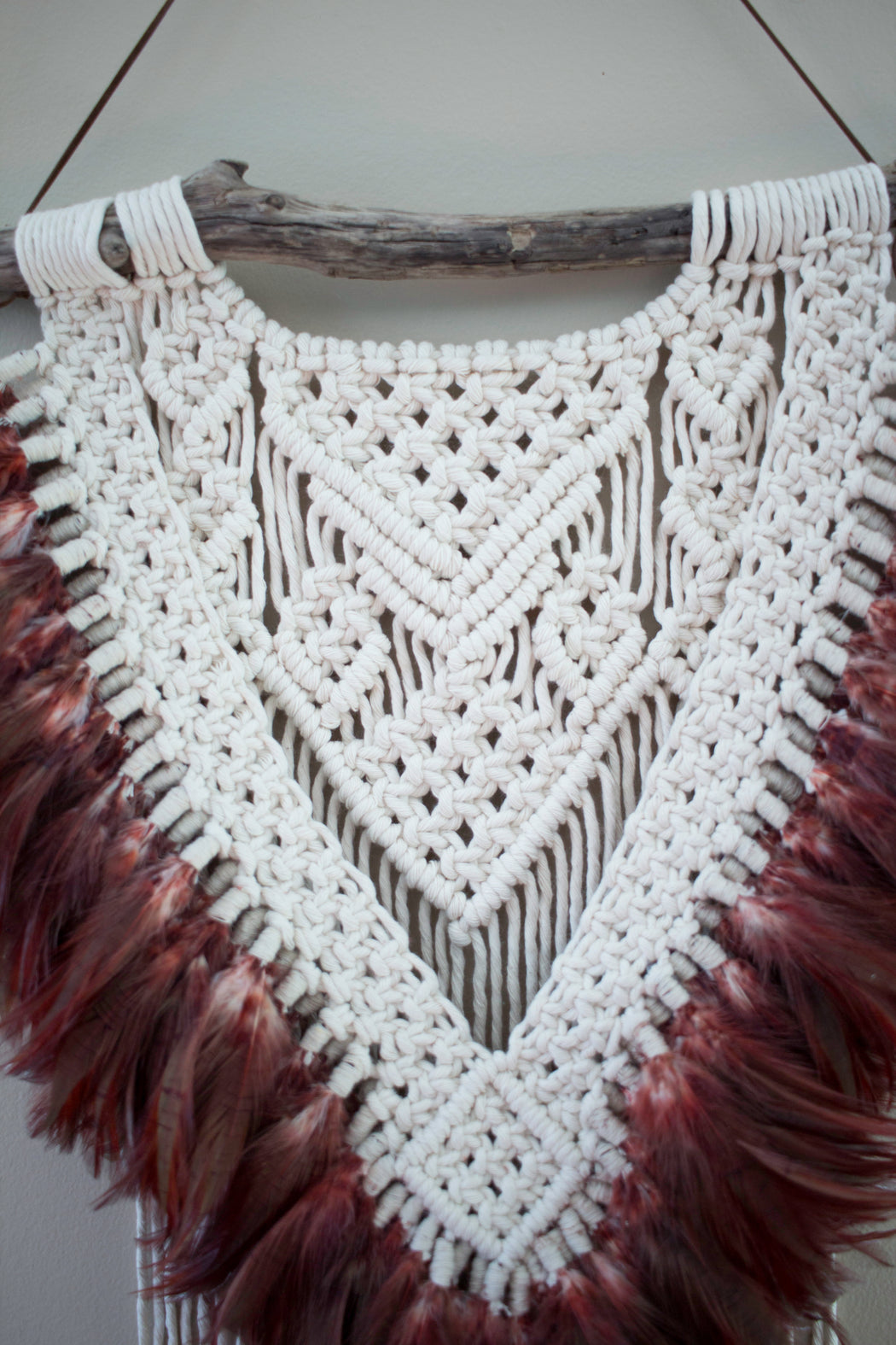 Medium Macrame Wall Hanging 100% Cotton Rope and Feathers