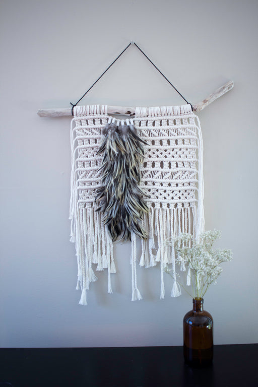 Large Macrame Wall Hanging with Feathers