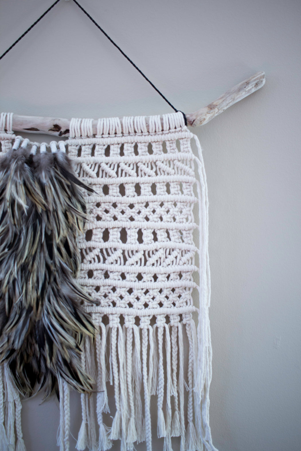 Large Macrame Wall Hanging with Feathers
